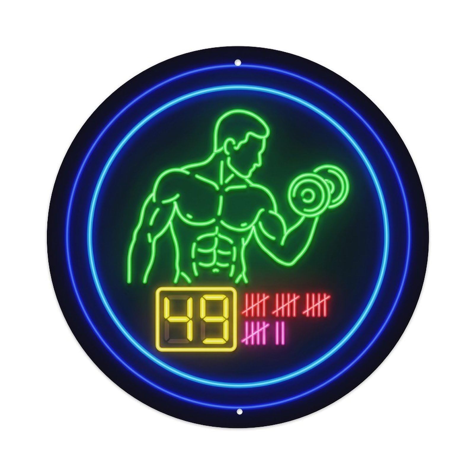 Vintage Faux Neon Gym Retro Bodybuilding Reps Metal Tin Sign