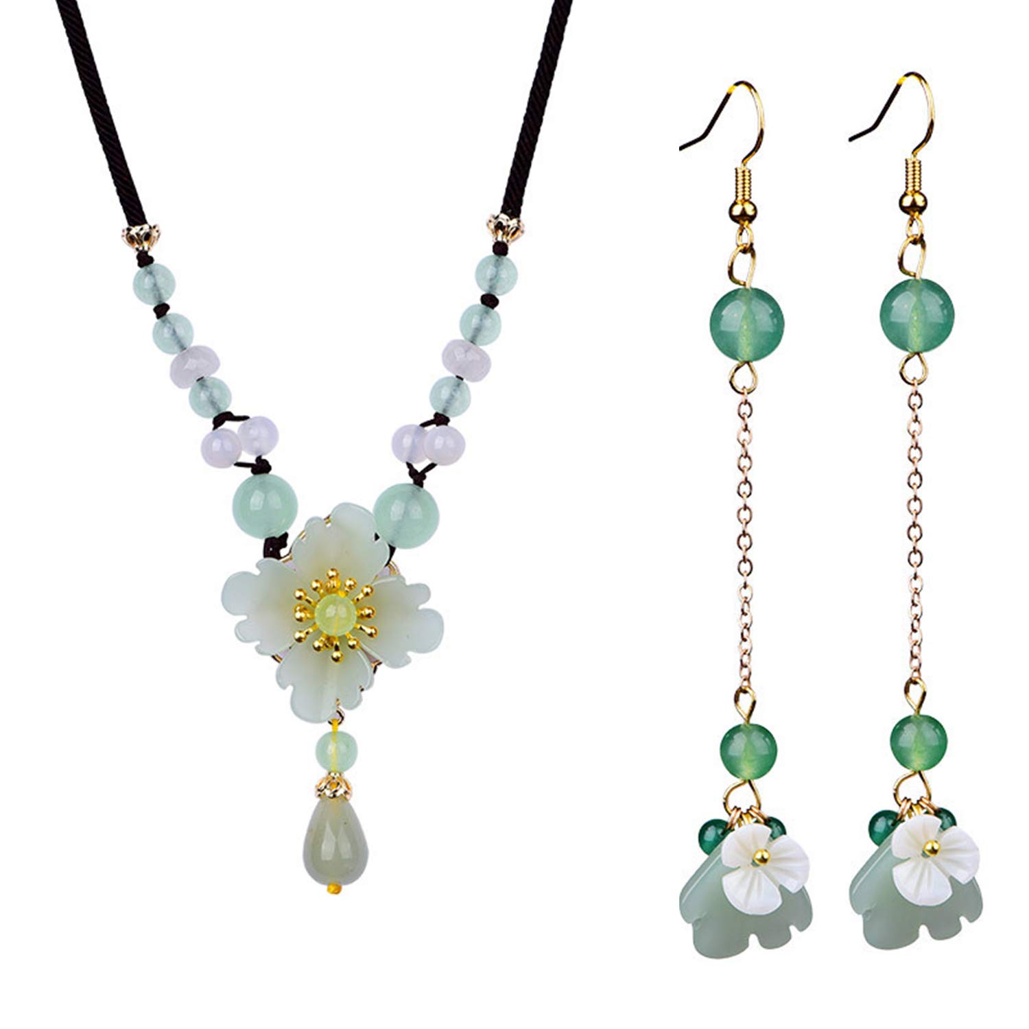 HL1971 Natural Ladies Jade Earrings and Jade Necklace Set, Suitable for Mother's Day, Easter, Christmas