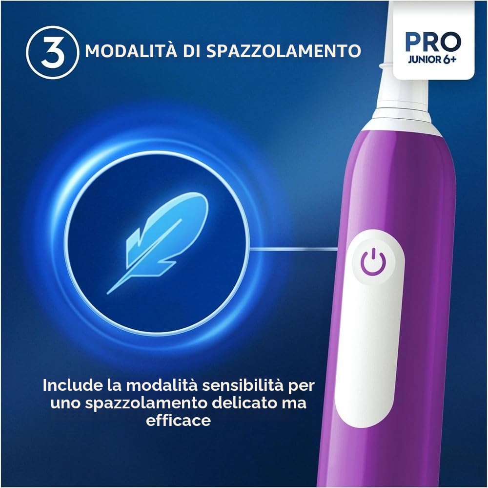 Oral-B Spazzolino Elettrico Ricaricabile Pro Junior Viola, Da 6 Anni In Su. 1 Spazzolino