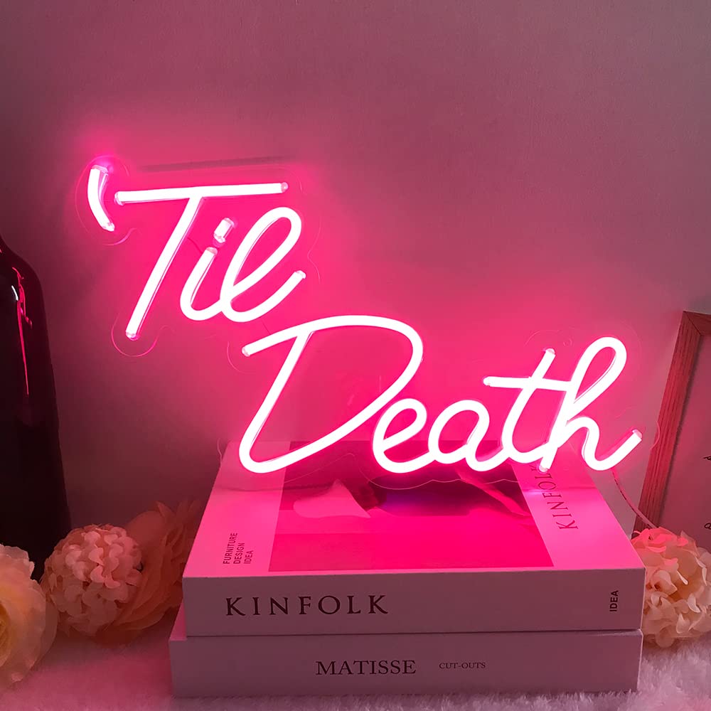 Til Death Neon Sign for Wall Decor, Aesthetic Neon Wedding Sign for Party Backdrop, Neon Light Signs for Wedding, Anniversary, Proposal, Warm White Neon Sign for Bedroom, Cafe, Pink — image 1