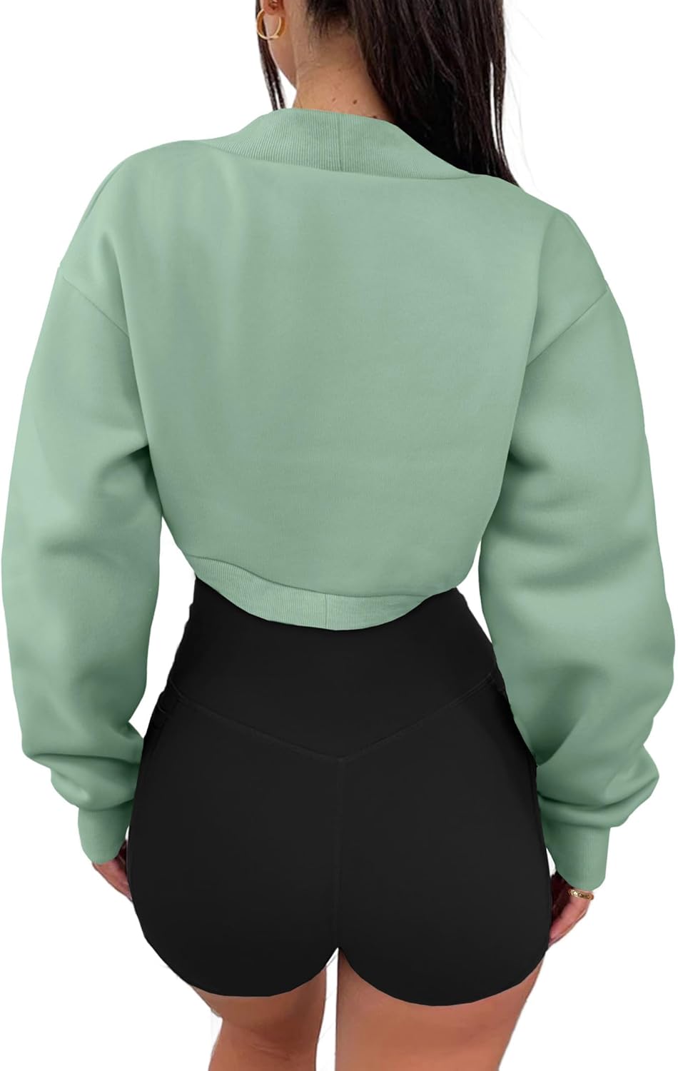 Remidoo Women's Bolero Shrug Sweatshirt Open Front Long Sleeve Crop Top With Thumb Hole - Image 2