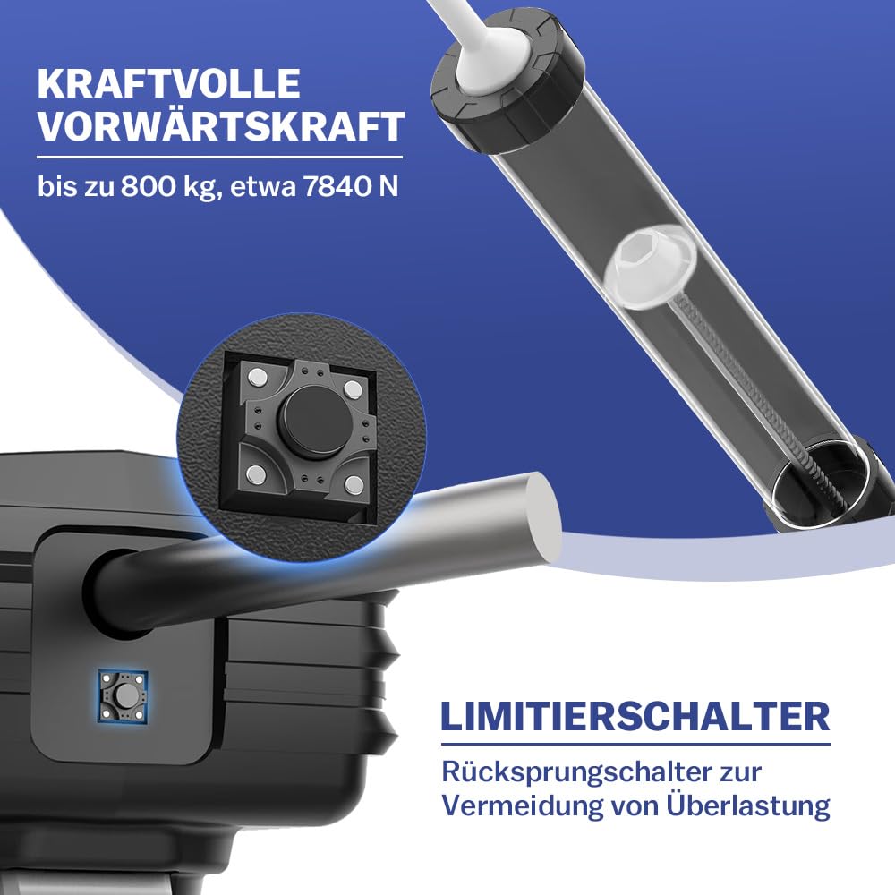 Pressa per cartucce elettrica in silicone con 2 batterie (21 V 2 Ah), pistola a cartuccia 7840 N con LED, 16 X ugello di tenuta, 6 X base di ricambio, 0-32 mm/s, 6 velocità, per salsiccia da 600 ml,