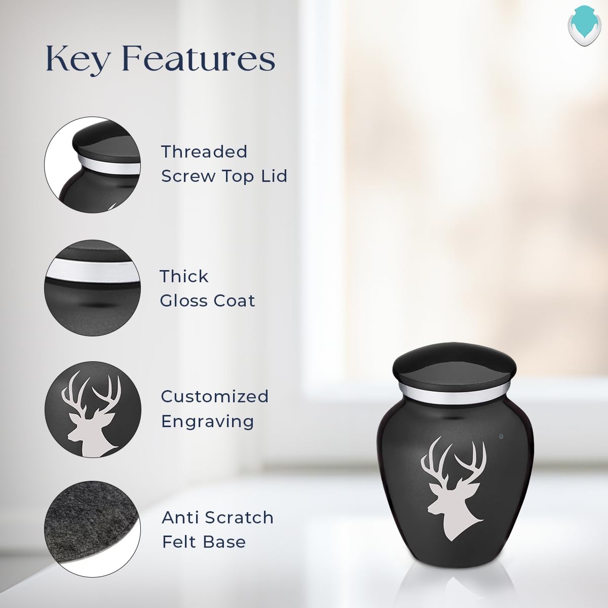 Geturns Embrace Keepsake Deer Cremation Urns for Human Ashes I Charcoal Funeral Urn for Men and Women I 3.5 lbs