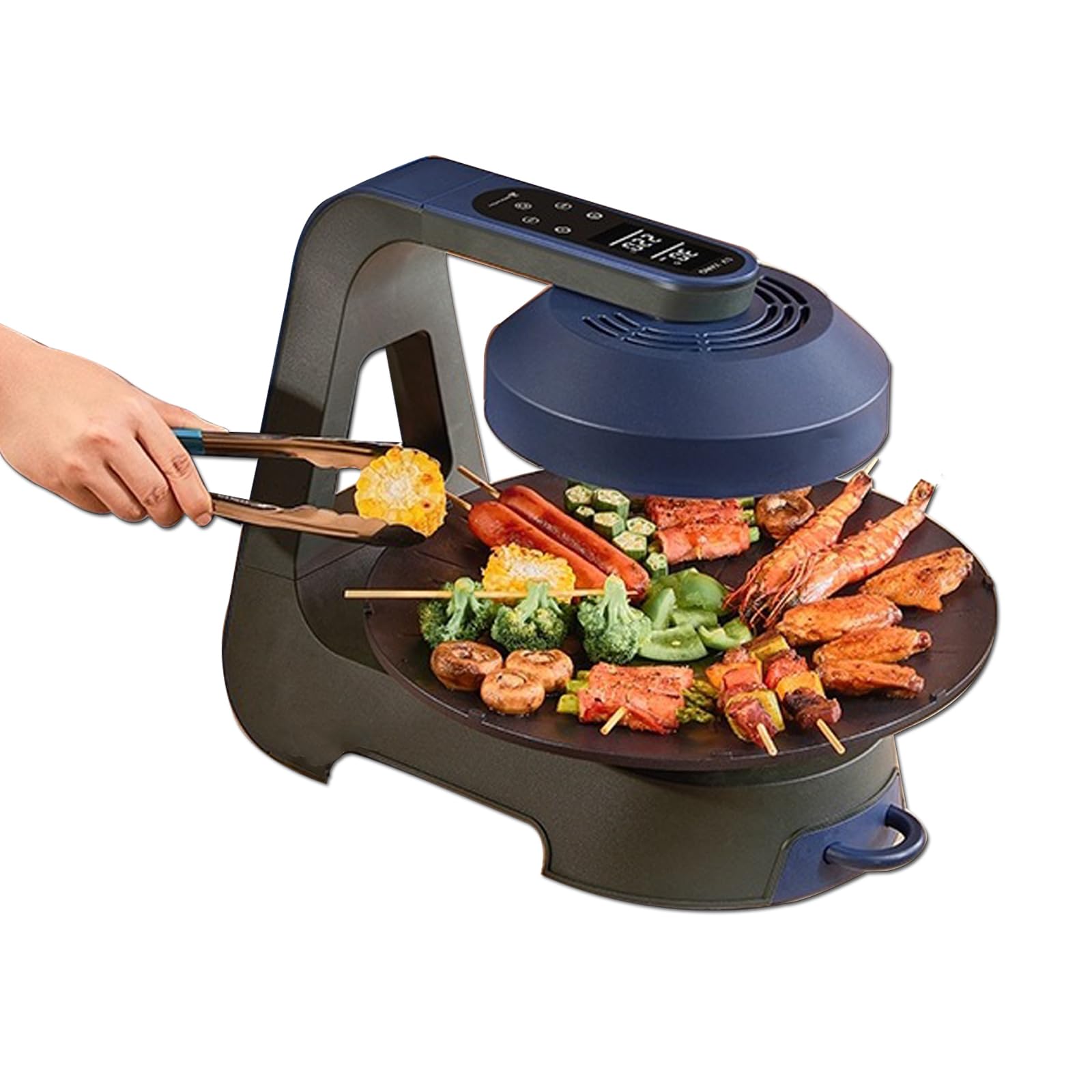 AUPLEX Electric Grill Indoor Cooking Smokeless Grill Oven Surface Adjustable Temperature Nonstick 3D Far Infrared Heating LCD Liquid Crystal Display-1400W, Blue