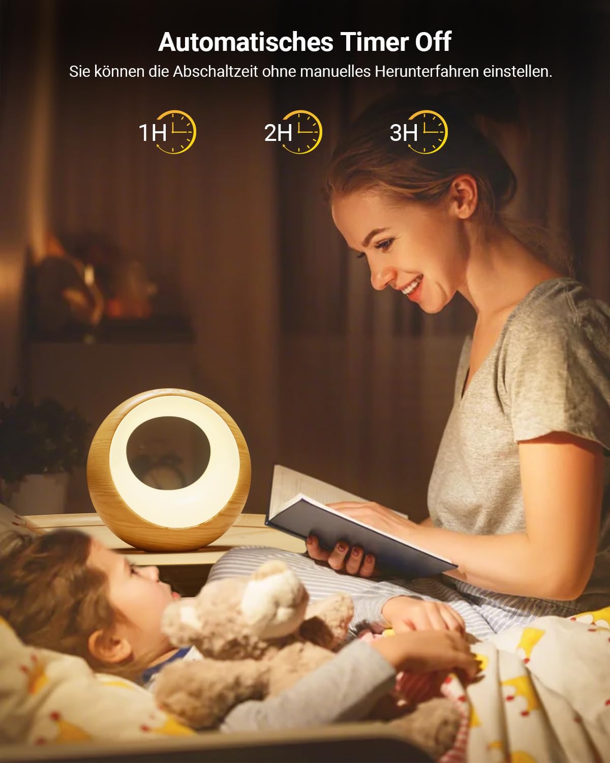 Bonsery Set di 2 lampade da comodino con telecomando e touch, dimmibili, rotonde, cambio colore e 9 modalità, batteria USB, luce notturna bianca calda, memoria e timer