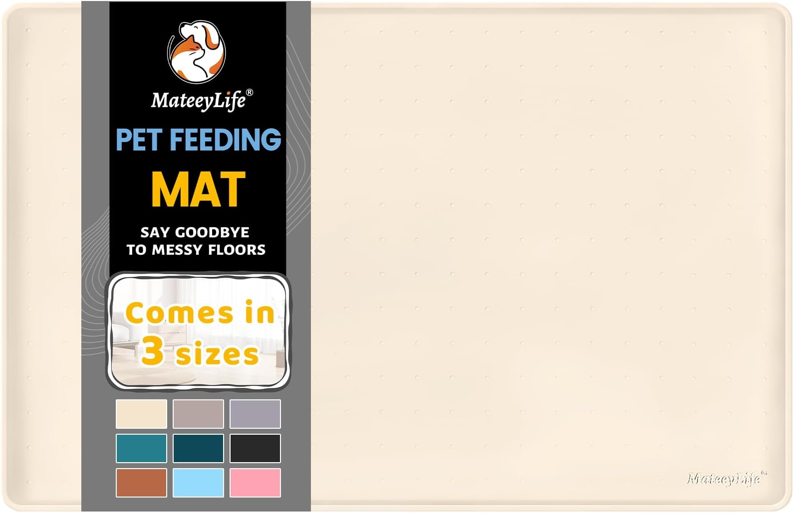 MateeyLifeSilicone Cat & Dog Food Mat for Floors Waterproof, Anti-Slip Dog Bowl Mats for Food and Water, Pet Feeding Mats with Lip to Prevent Spills, Pet Placemat for Messy Drinkers to Protect Floors