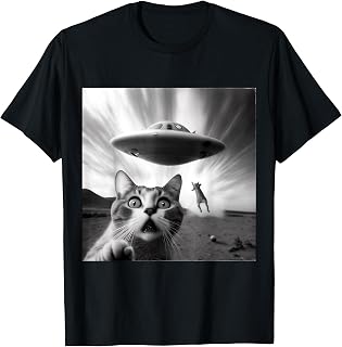 Alien UFO Funny Cat Men Women Kids T-Shirt