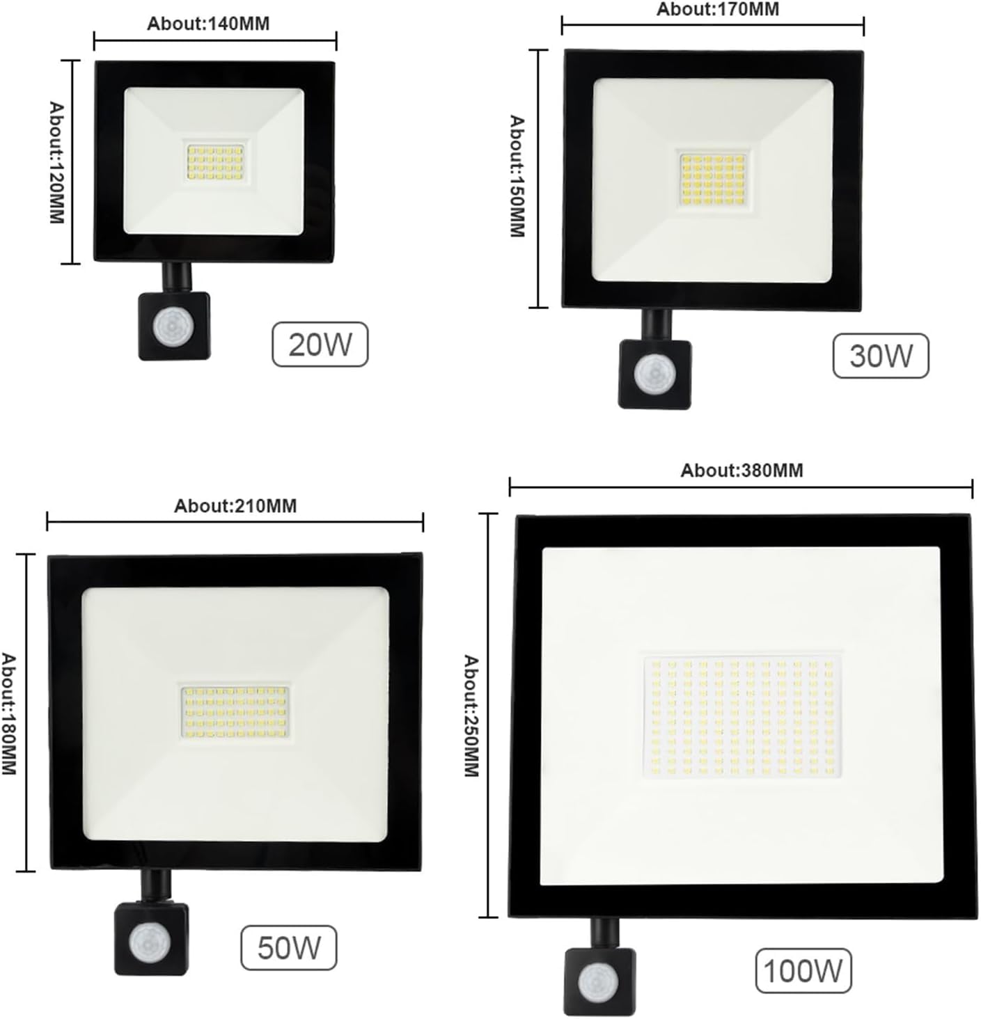 Foco Led De 50w/100w con Sensor De Movimiento, Foco Led para Exteriores, Proyector De Luz, Lámpara Puntual para Jardín, Ahorro De Energía Eficiente. 50w
