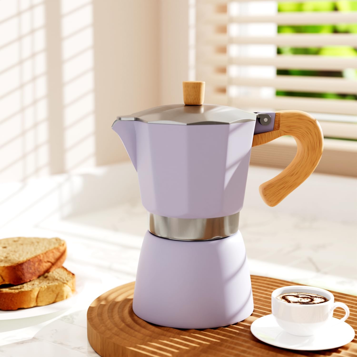 ShanSon Moka Pot Stovetop Espresso Maker 3 Cup 5 oz Italian Coffee Maker Manual Cuban Coffee Percolator Machine Italian Espresso Greca Coffee Maker for Cappuccino or Latte,Purple