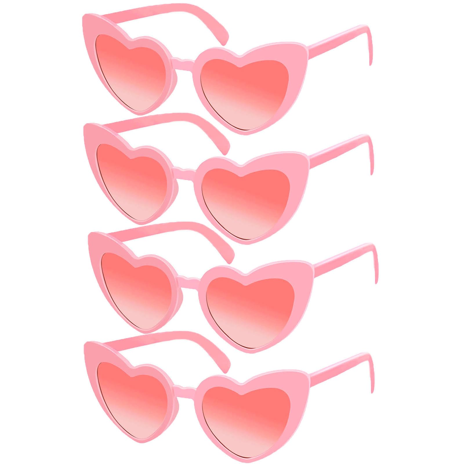 4 Pack Vintage Heart Shaped Sunglasses for Women, Pink Cat Eye Ladies Fashion Retro Eyeglasses for Protection Eyewear