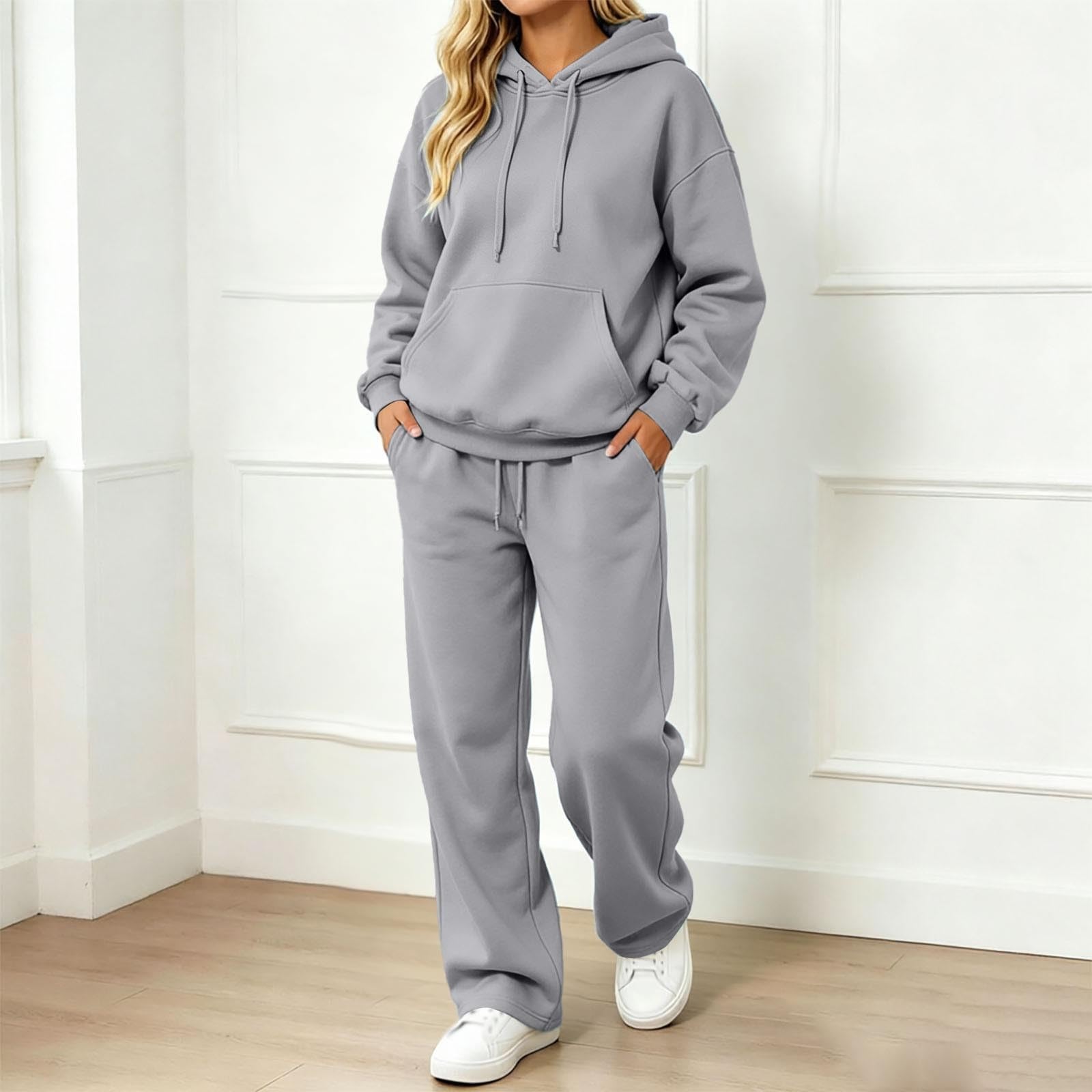 Genérico Chandal Mujer Completo Conjuntos Deportivos Talla Grande Ropa Deportiva Invierno Otoño Sudadera Manga Larga Gimnasio Sudaderas con Capucha y Pantalón Conjunto Deportivo Dos Piezas S-3XL