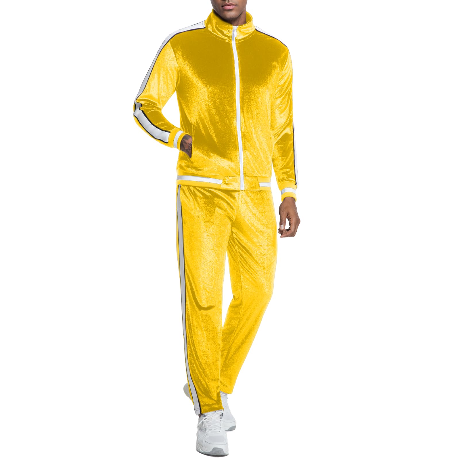 ANOTWENER Men's 2 Piece Tracksuits Velour Sweatsuits Athletic Fit Velvet Outfit Jogging Full Zip Jacket Pants Set