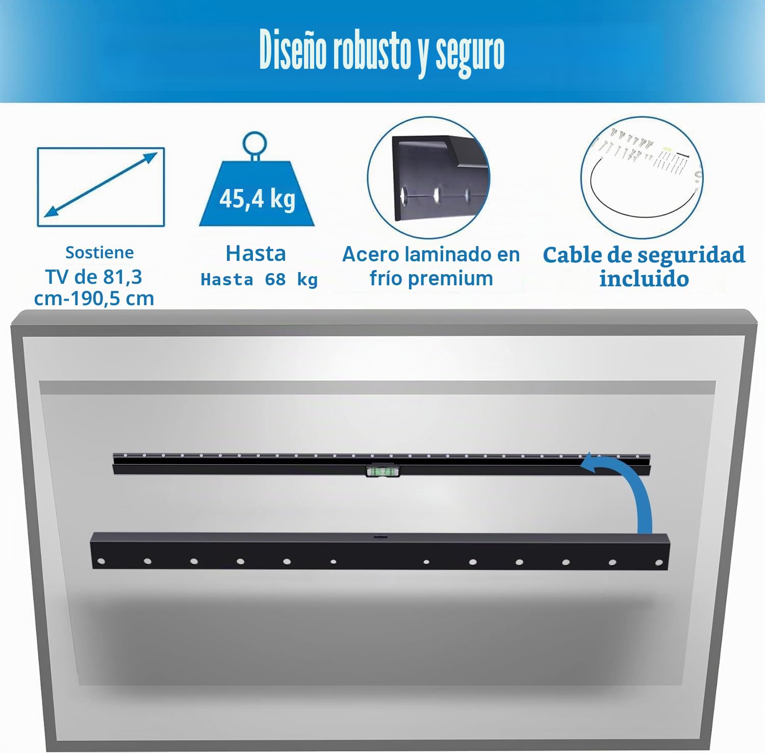 Antimbee Soporte de pared sin tachuelas para televisores de 32 a 75 pulgadas, soporte de pared para TV sin tachuelas, VESA máximo 600 x 400 mm hasta 150 libras, universal, se adapta a la mayoría de