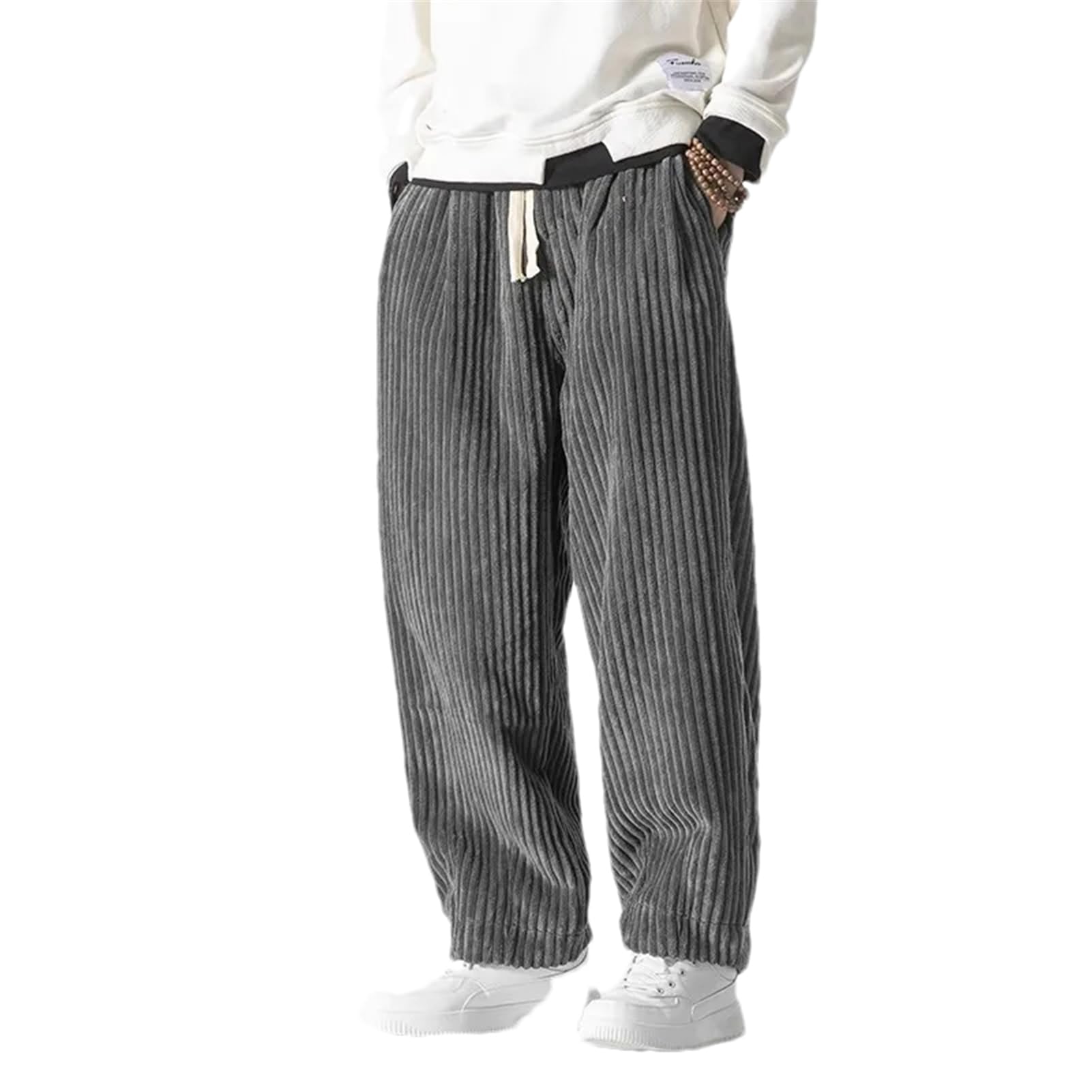 BoShiNuo Winter Japanese Men's Waistband Corduroy Harem Pants Casual Jogging Sweatpants Hip-Hop Street Male Gray XXL
