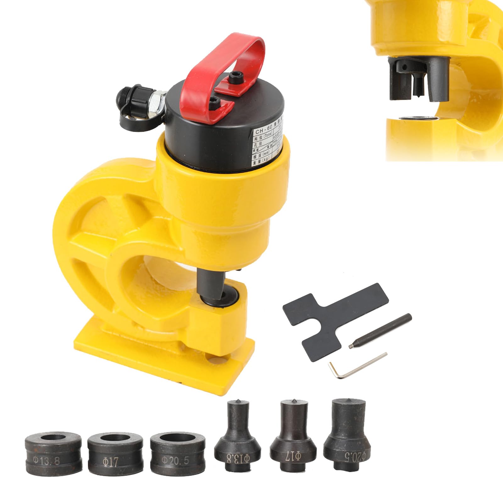 Poinçonneuse Hydraulique 31T CH-60, Perforateur Métal 310KN avec 4 Matrices (10.5, 13.8, 17.5, 20.5mm), Kit de Perforation Hydraulique, Perforateur de Tôle