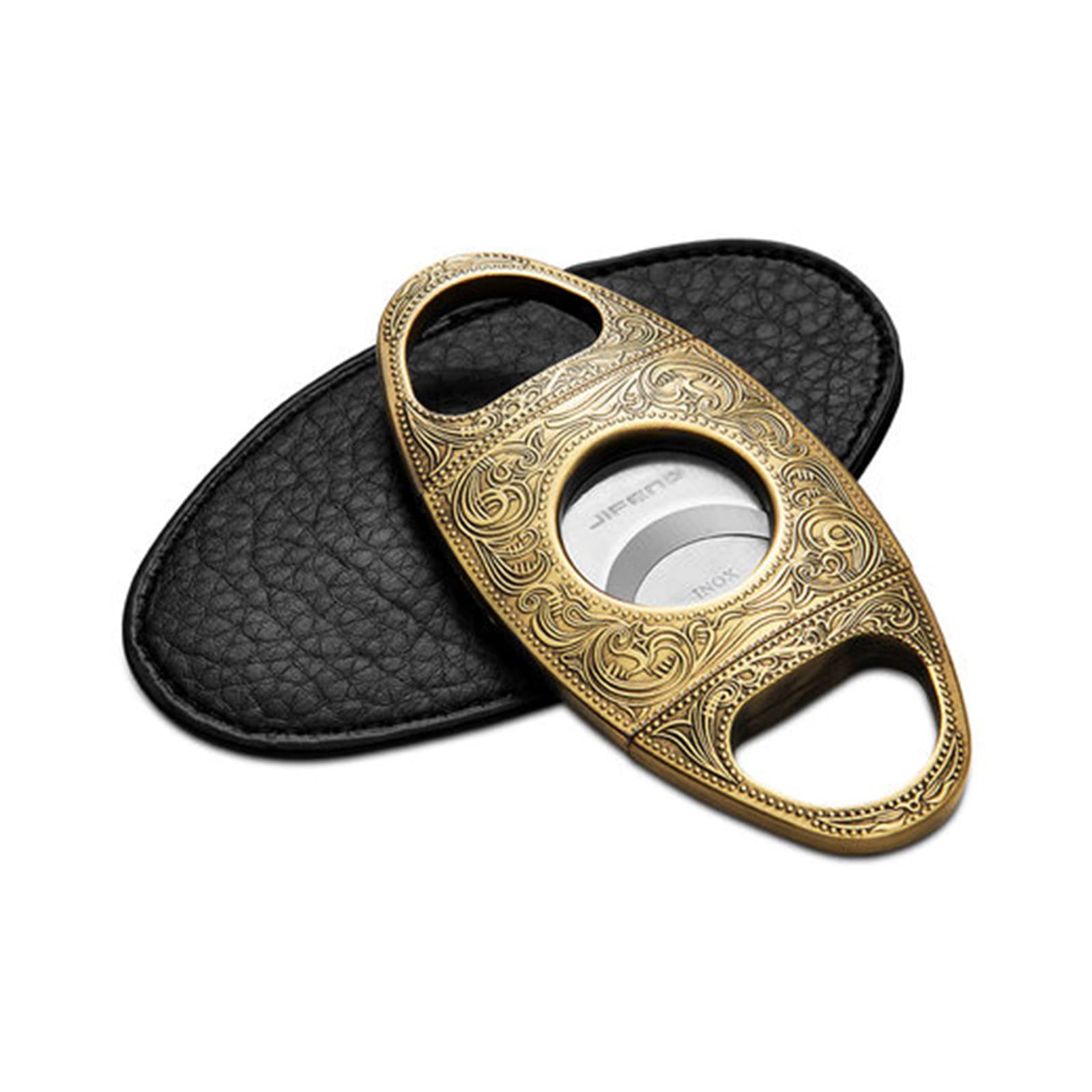 BOWINCigar Cutter Bronze Stainless Steel Engraved Double Cut Blade In Black Gift Box (Gold)