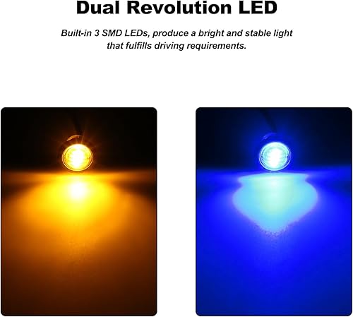 Miniatura 3 de D13 34 Dual Revolution LED Marcador Luces ámbar a azul con indicadores de enchufe de bala y luces LED de señal de giro para remolque, camión,