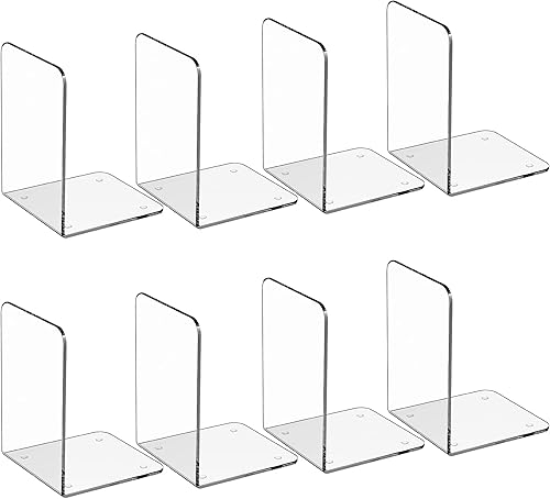 MaxGear Sujetalibros de acrílico para libros, extremos transparentes para estantes, sujetalibros decorativos para estantes, antideslizantes,