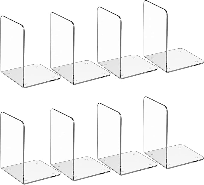 MaxGear Book Ends Clear Acrylic Bookends for Shelves, Non