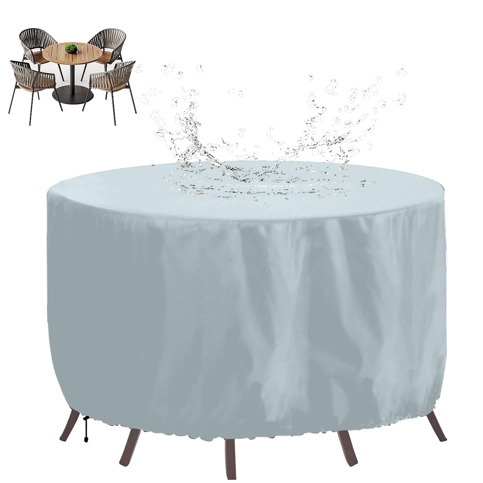 XHBJSH Garden Furniture Covers Waterproof 135x75cm Round Outdoor Table Cover, Heavy Duty 420D Oxford Fabric Outdoor Table and Chairs Cover, Circular Patio Table Cover Windproof, Anti-UV, Gray — image 1
