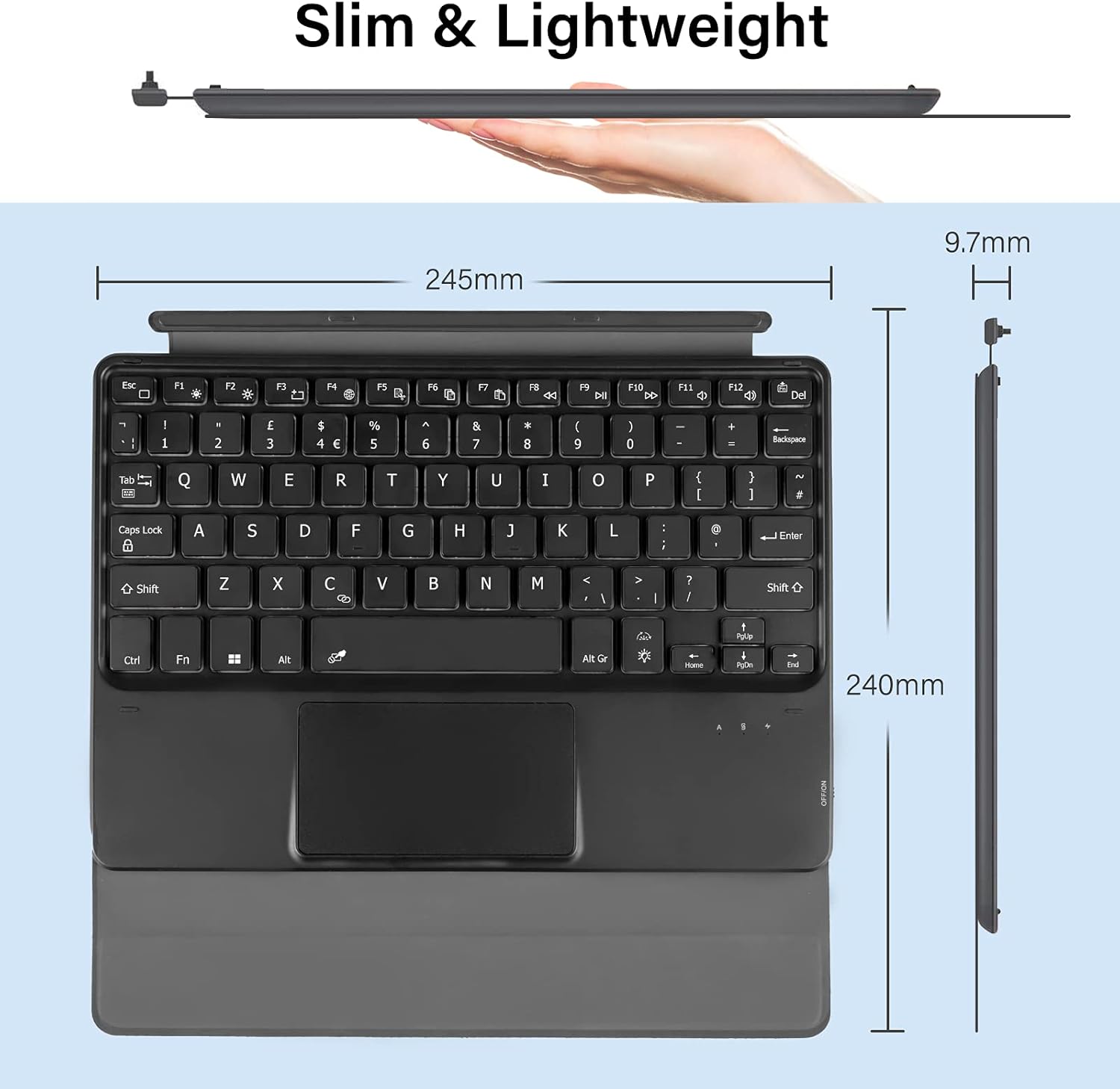 Bluetooth Backlit Touchpad Keyboard Compatible with Surface Go/Surface Go 2, Wireless Trackpad Keyboard UK Layout for Surface Go/Surface Go 2, Black