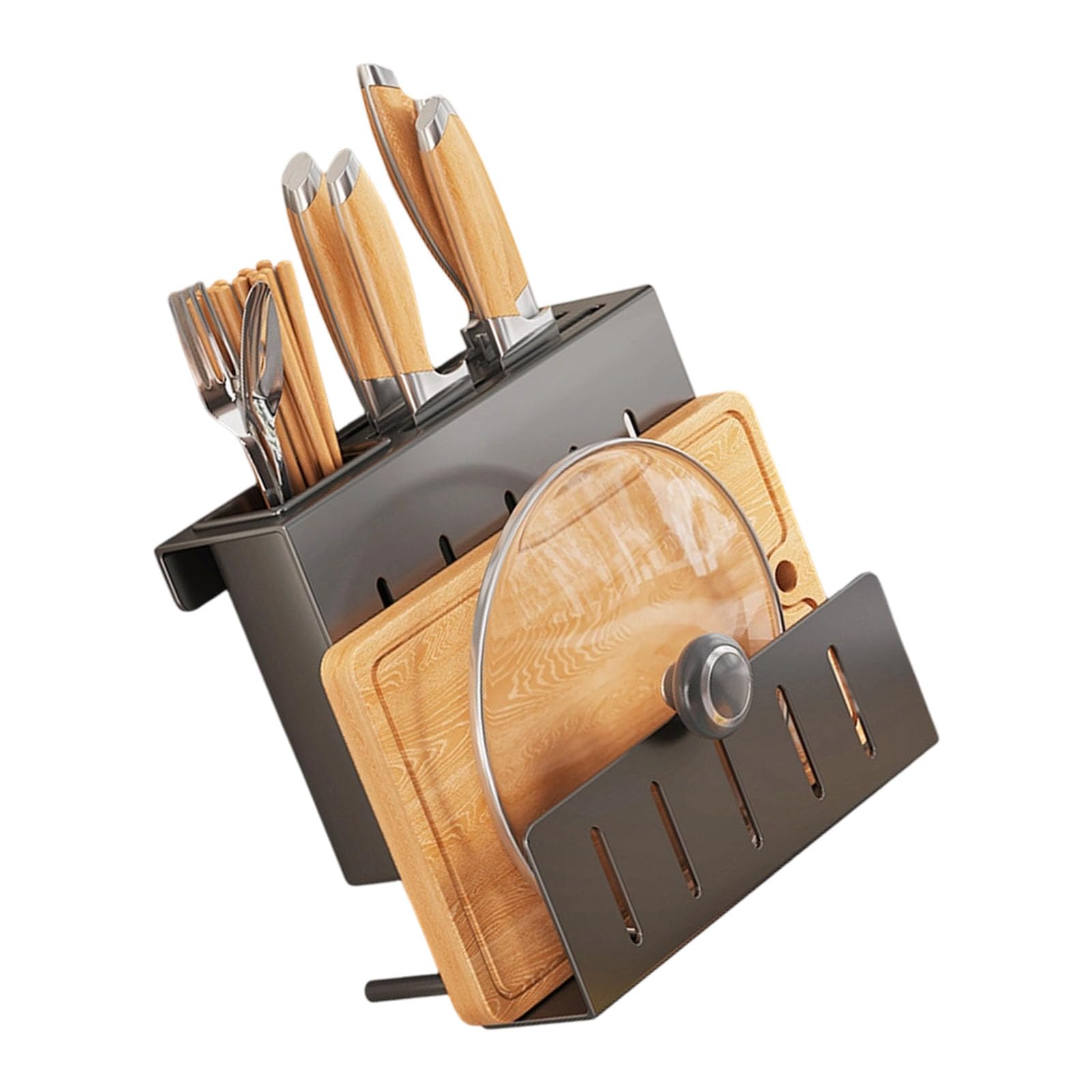 Zxfdsfdbnm Kitchen Storage Solution Carbon Steel Cutter Organizers with Multiple Compartment Design for Efficient Space Usage Wall Mount Cutter Rack