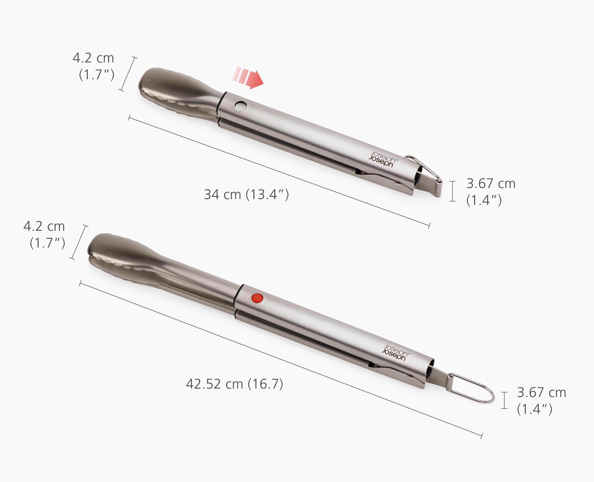 Joseph Joseph GrillOut Pinzas para barbacoa de Acero Inoxidable, Retráctil, Agarre de Precisión, Fácil de Limpiar