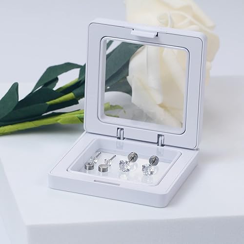 Miniatura 4 de SmileBelle 2 pares de aretes de perlas, aretes de titanio con parte trasera plana, rellenos de calcetín para mujer, aretes hipoalergénicos para