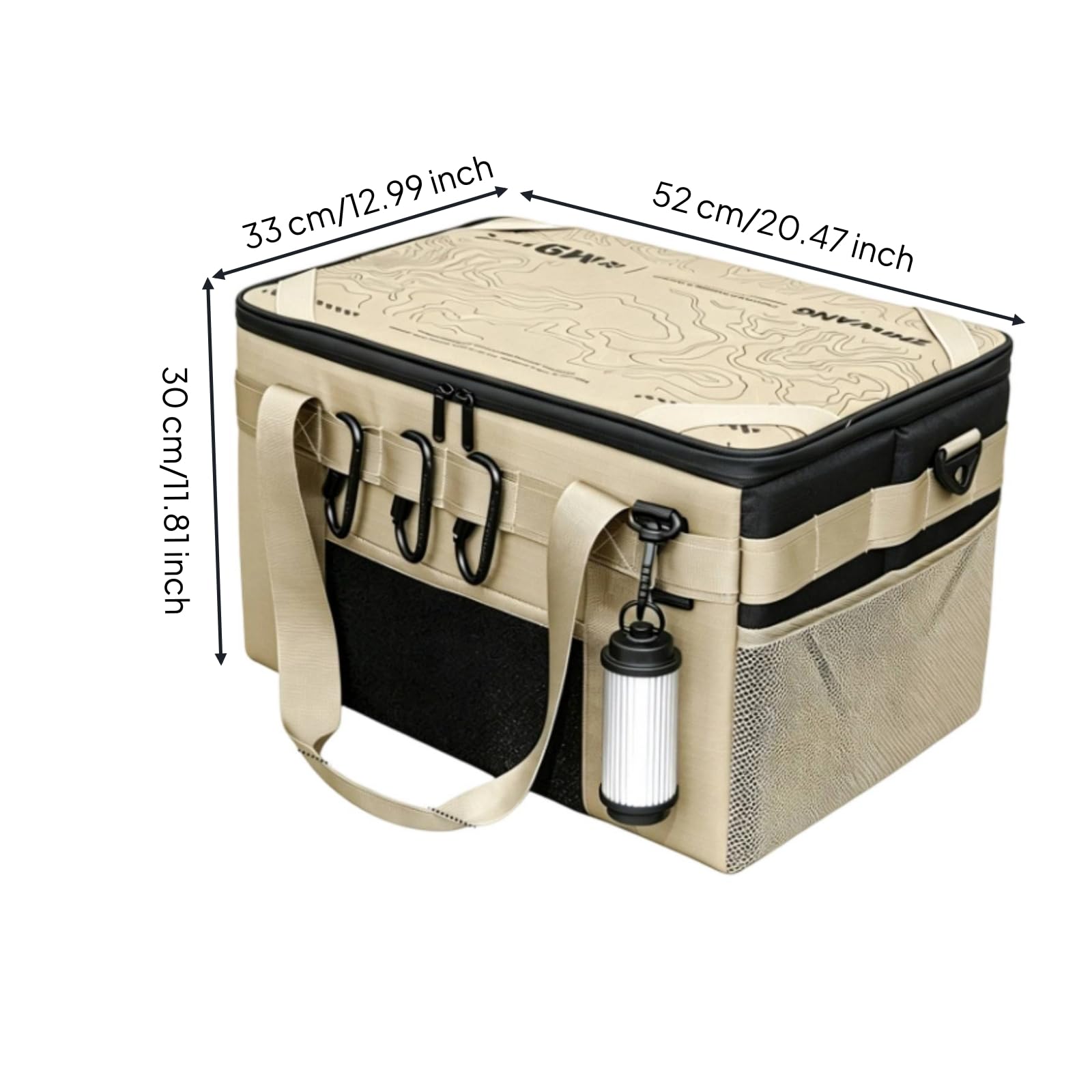 B Baosity Contenedor de Almacenamiento Exterior Bolsa Organizador Equipo Camping Mochila Maletín Rígido con Tablero de Apoyo Acolchado con Bolsillos Laterales, Caqui, 50L Con Tabla De Bambú