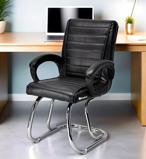 KITHANIA Executive Office Chair | Home Study Library Reception Visitor Chair with Chrome Steel Frame | Cushioned Seat & Back | Double Support Steel…