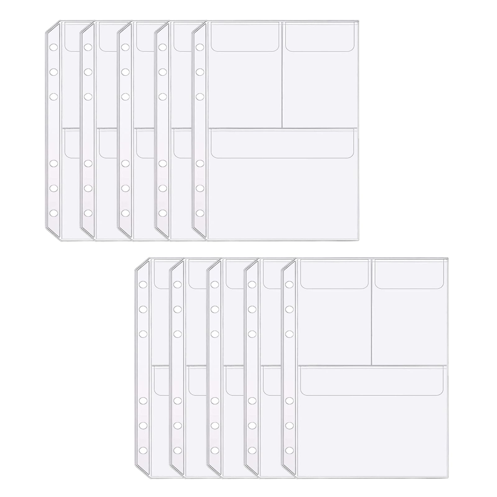 10PCS A5 Binder Pockets 6 Holes, A5 Planner Inserts, Translucent Waterproof PVC Loose-Leaf Storage Pouch with Anti-Drop Design, 3 Compartments Filing