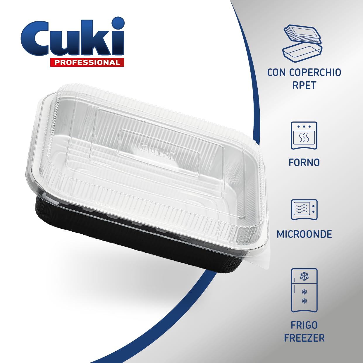 Cuki Professional Aluminium schalen met deksel, ultrasterk, 1 portie, gelakt, 16 x 12 x 5 cm, 1 verpakking van 25 stuks, wegwerp voor oven, magnetron, koelkast, koken, opslag
