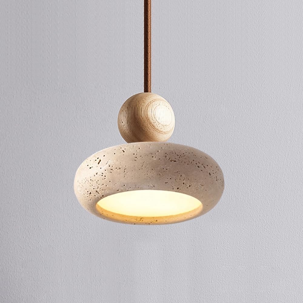HXYSXHJUO Yellow Travertine Small Pendant Light, Wabi-Sabi Style Bedside Hanging Lighting Chandelier Fixture, Dining Room Bar Kitchen Island Vintage LED Ceiling Lights, 3000K - Warm Lights