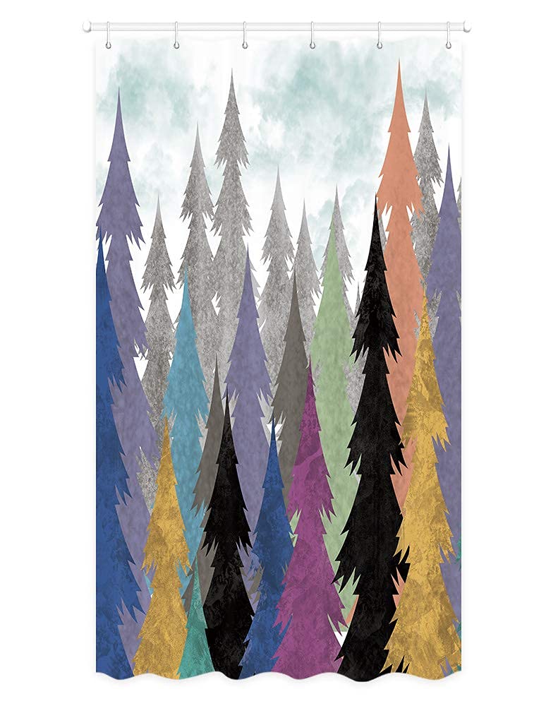 MERCHR Rustic Tree Shower Curtain, Colorful Mountain Forest Print Fabric Bathroom Shower Stall Curtain, Hotel Quality, Machine Washable Fabric 36 X 72 Inches Small Stall Size