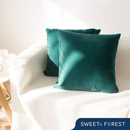 Miniatura 3 de Sweet Forest Juego de 2 fundas de cojín cuadradas de terciopelo verde real, fundas de almohada decorativas de lujo (16 x 16 pulgadas) con cremallera