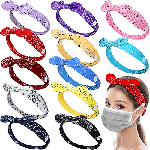 12 Pieces Button Headbands Holder Paisley Rabbit Ear Headbands Non-Slip Hairbands Multicolored Ear Protection Holder for Men Women Ear Protection
