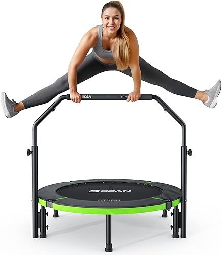 BCAN 40"48" Foldable Mini Trampoline, Rebounder Trampoline for Adults, UT Adjustable Foam Handle, Exercise Rebounder for Adults IndoorGarden