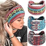 SAWINDA Diademas anchas bohemias para mujer, antideslizantes, para sudar, yoga, turbantes trenzados, para deportes, entrenamiento, peinado, paquete de 3