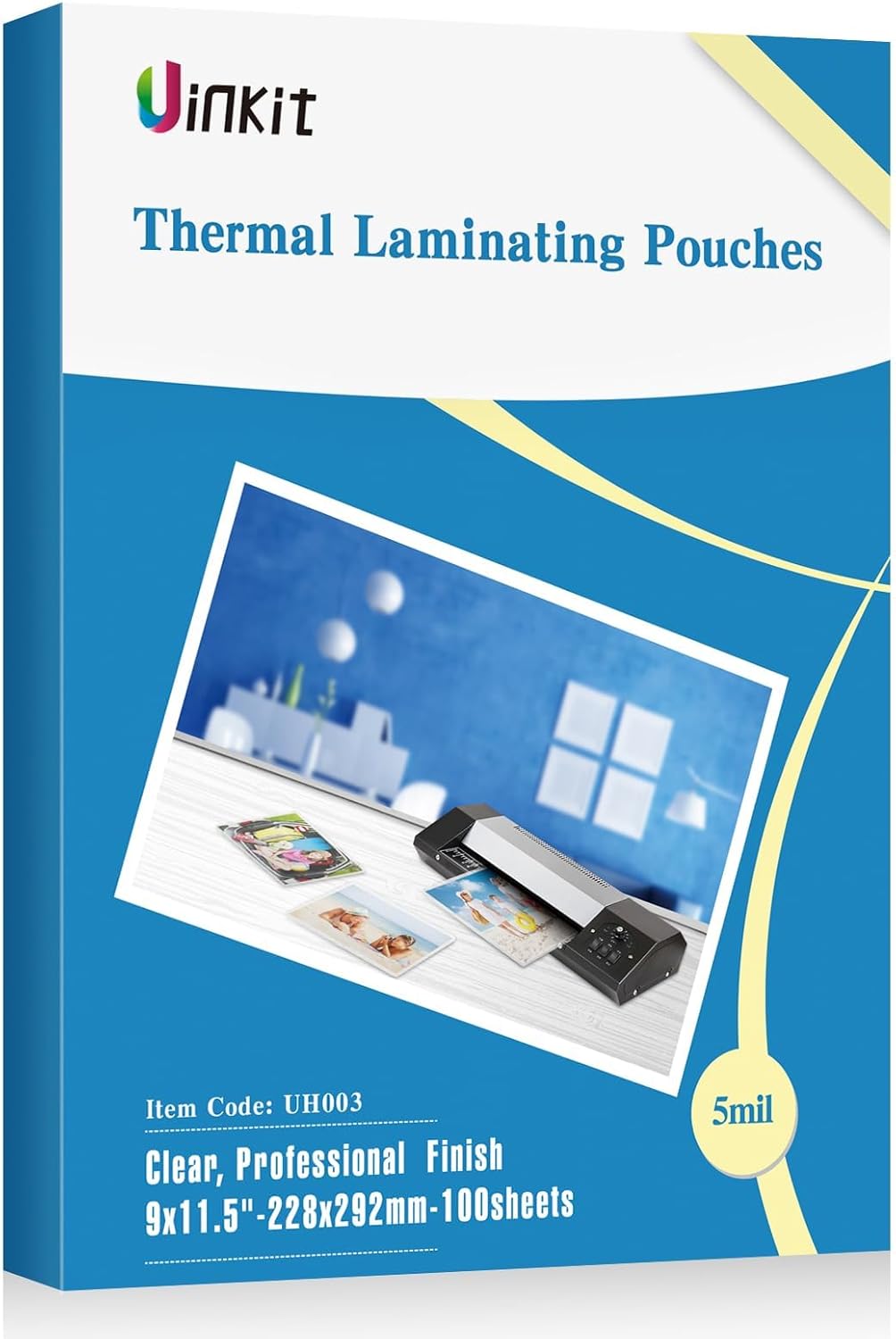 Uinkit 5mil 100Pack Hot Thermal Laminating Pouches 9x11.5-Inches Laminating Sheets, for Sealed Photo and Documents Clear Letter Size 8.5x11-Inches Laminated Paper
