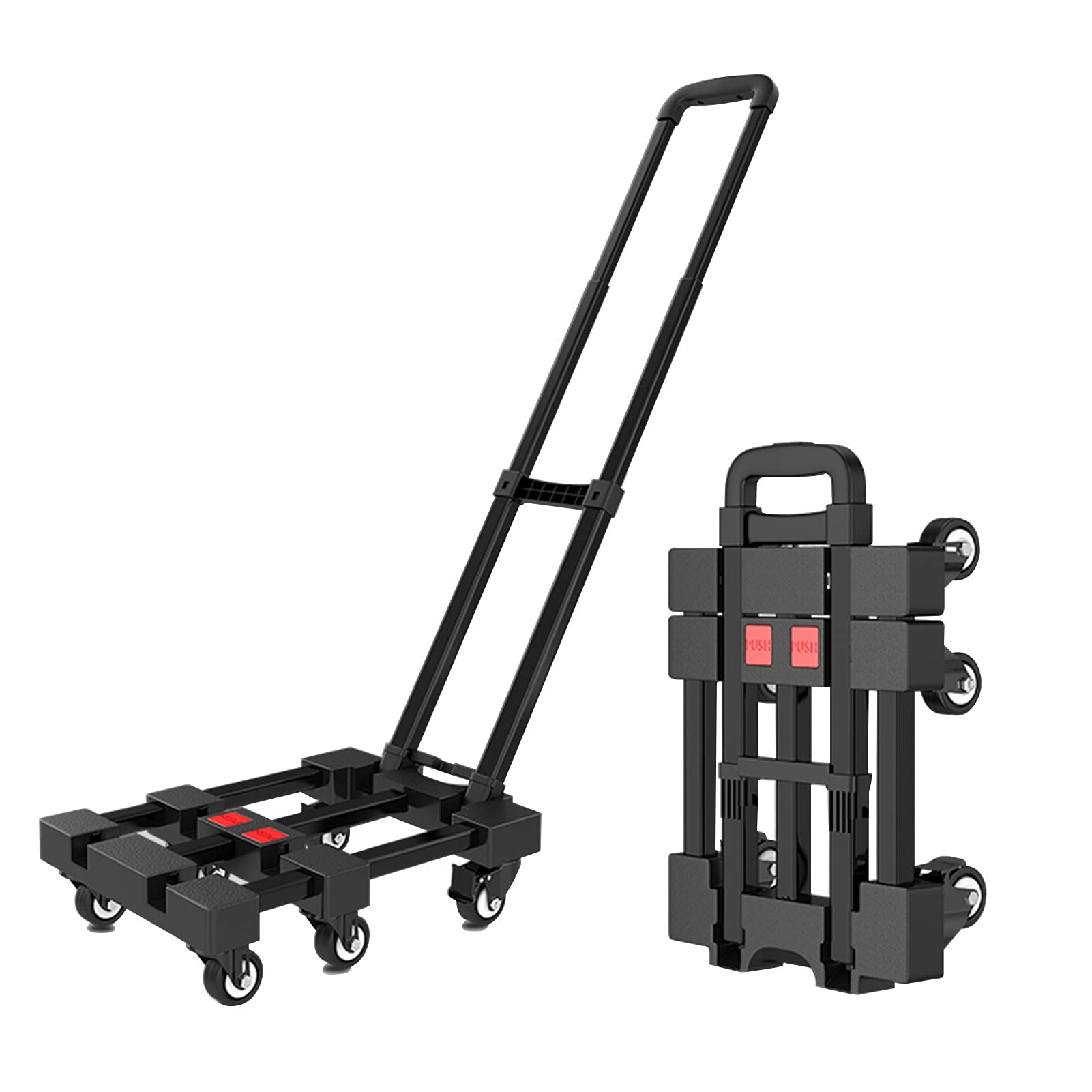 Carrelli a Mano HUA Carrello A Mano Pieghevole Portatile, Carrello Girevole A 360° A 6 Ruote, capacità 150 kg, per Bagagli, Viaggi, Shopping, Auto, Trasporto Carrelli Push-Pull