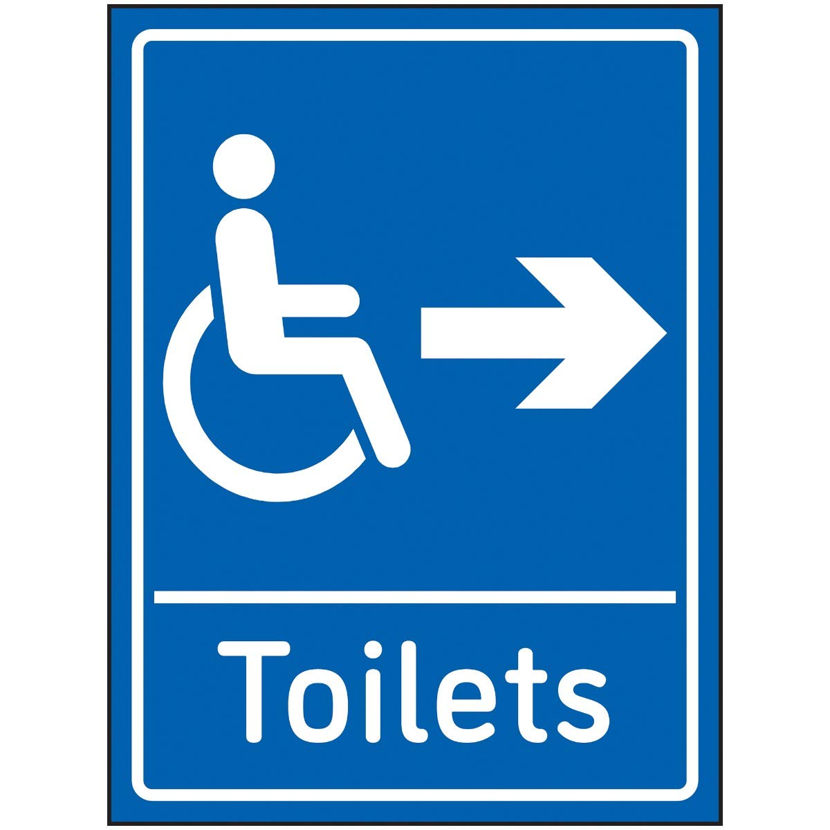 V Safety Disabled Toilets Arrow Right Sign - 150x200mm - Blue Self Adhesive Vinyl