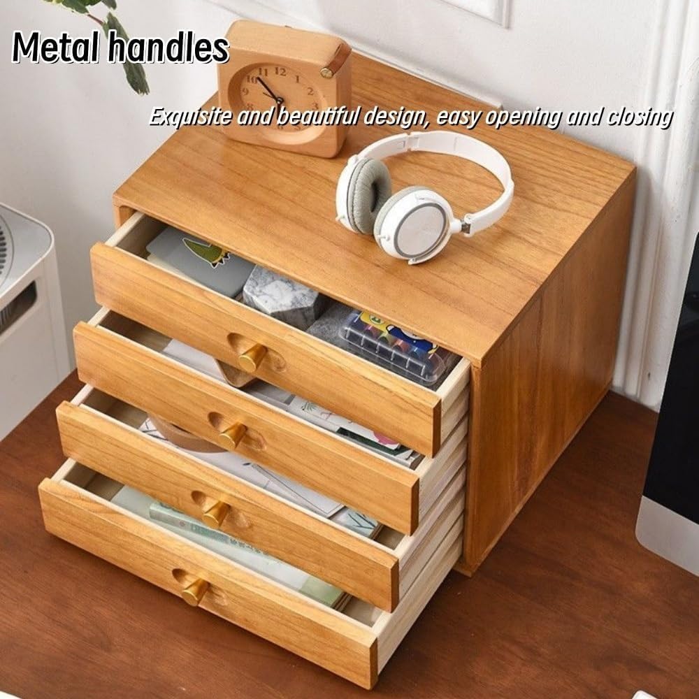 Scatola Portaoggetti da Scrivania in Legno Massello Naturale | Mobiletto Compatto con Maniglia in Metallo per Ufficio, Organizer per Trucchi, Studio, Toeletta E Piano di Lavoro. White X-Small