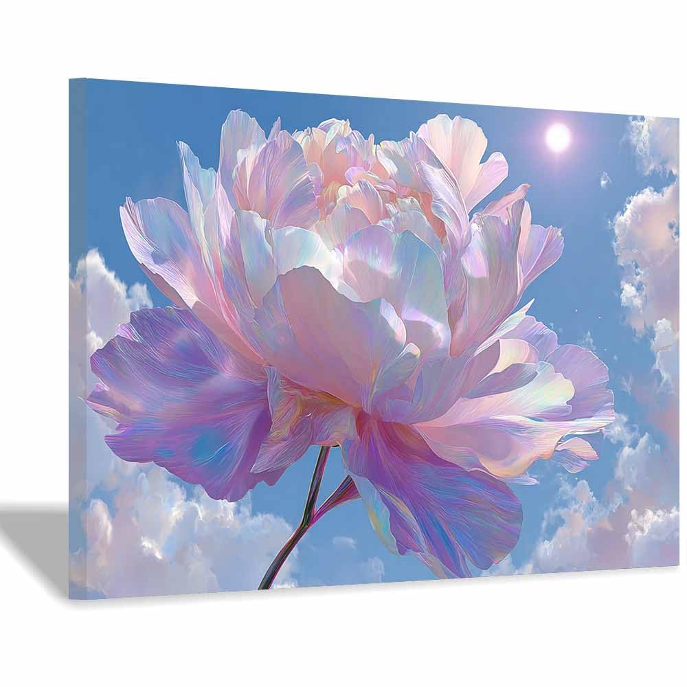 Hoqiu Multicolor Canvas Wall Art Holographic Peony Blooming Artwork, Wall Decoration Living Room Bedroom Hallway Stairs Decoration.(Multicolor)-40X60cm Framed