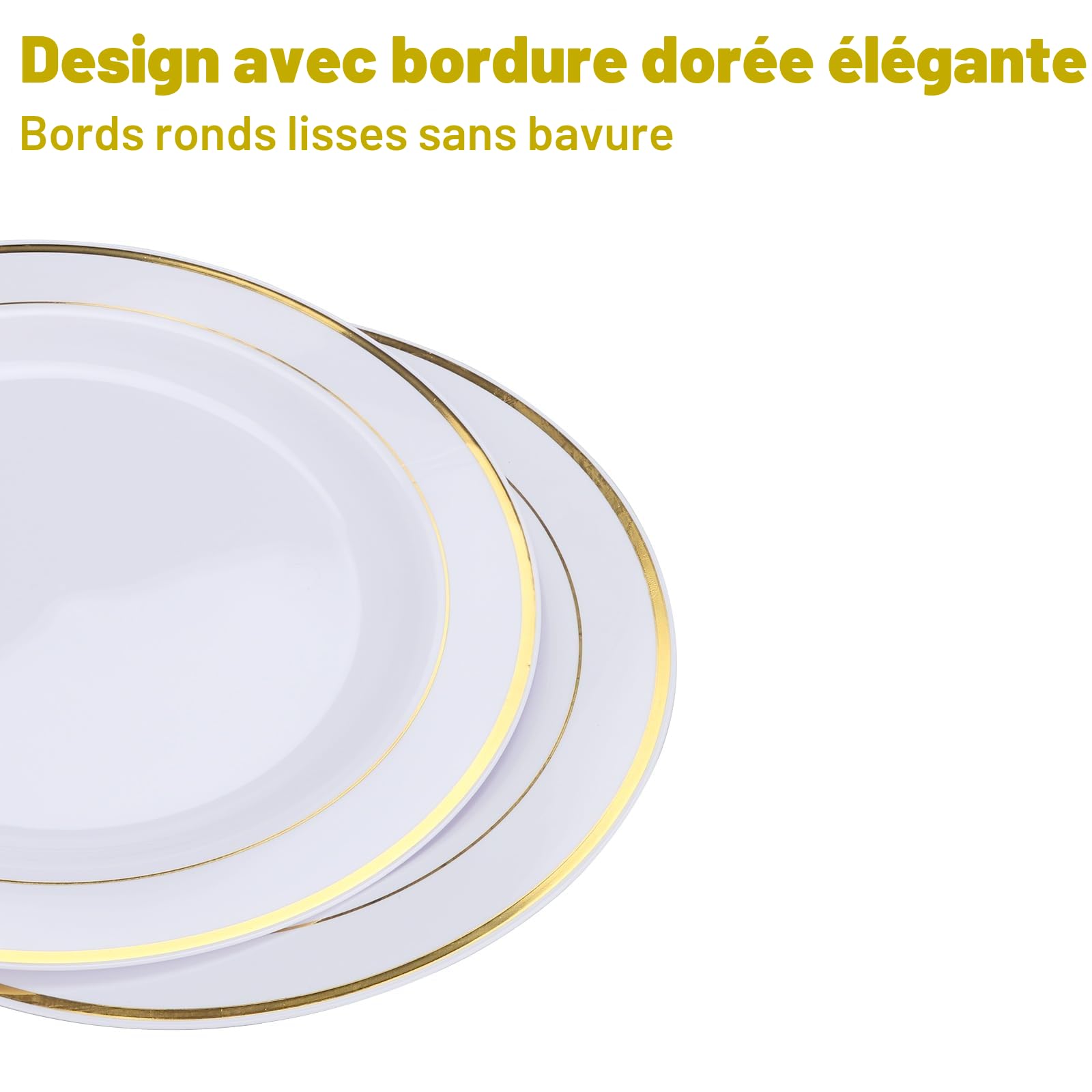 Assiettes en Plastique Réutilisables Blanches de 26 cm - Lot de 40 pour Fête (Blanc & Or)