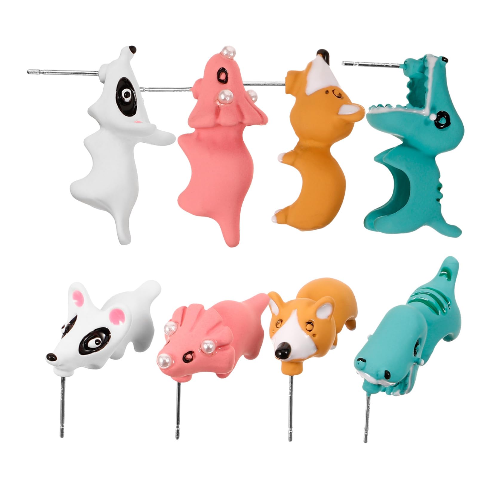 WZGWDC Sets einzigartige Ton-Tier-Ohrringe für Frauen, baumelnde Ohrstecker-Set, Dinosaurier-Biss-Charm-Paare