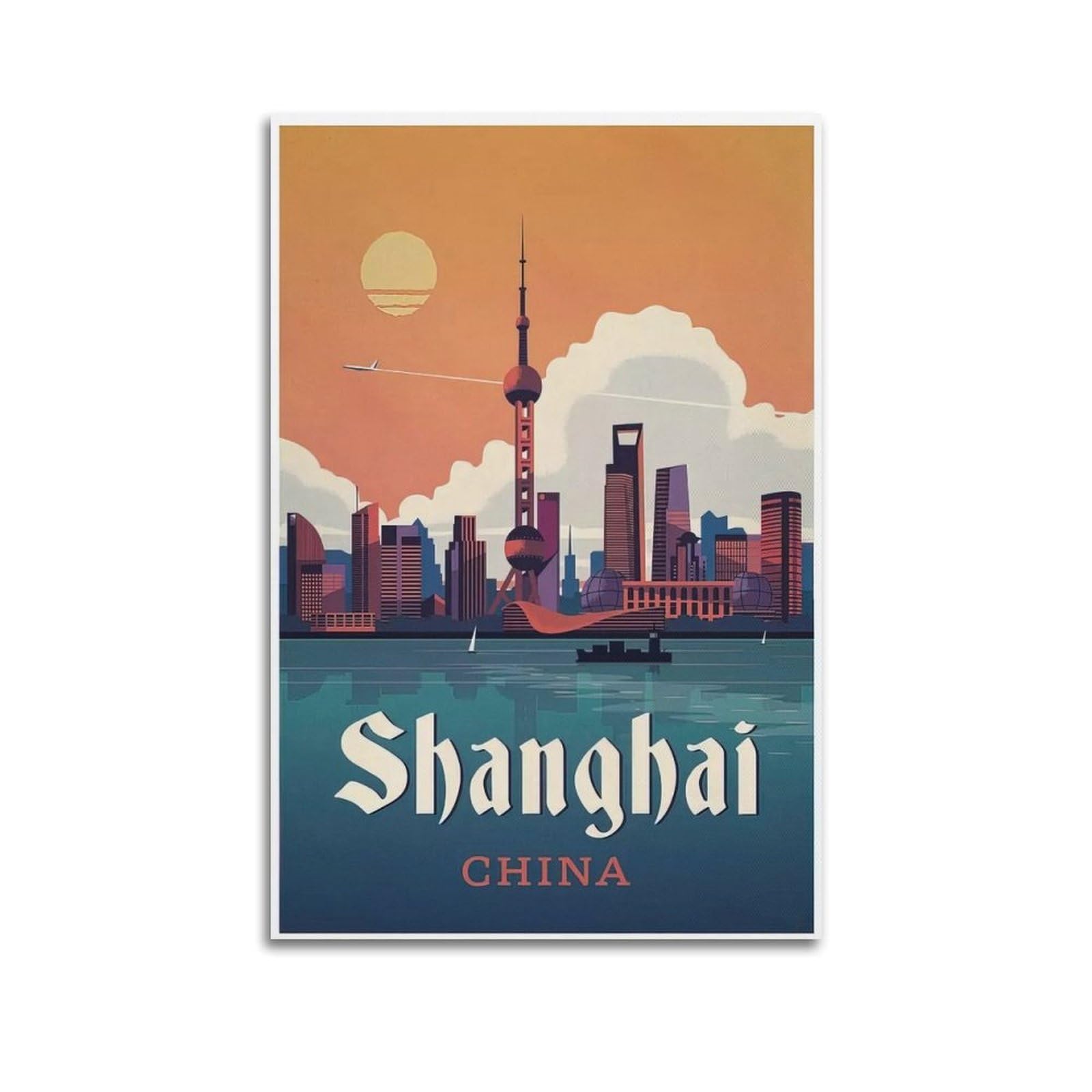 DLJGDS Vintage Travel Poster Shanghai, The Magic City, China Decorative Painting Canvas Wall Posters And Modern Family Bedroom Decor 12x18inch(30x45cm)