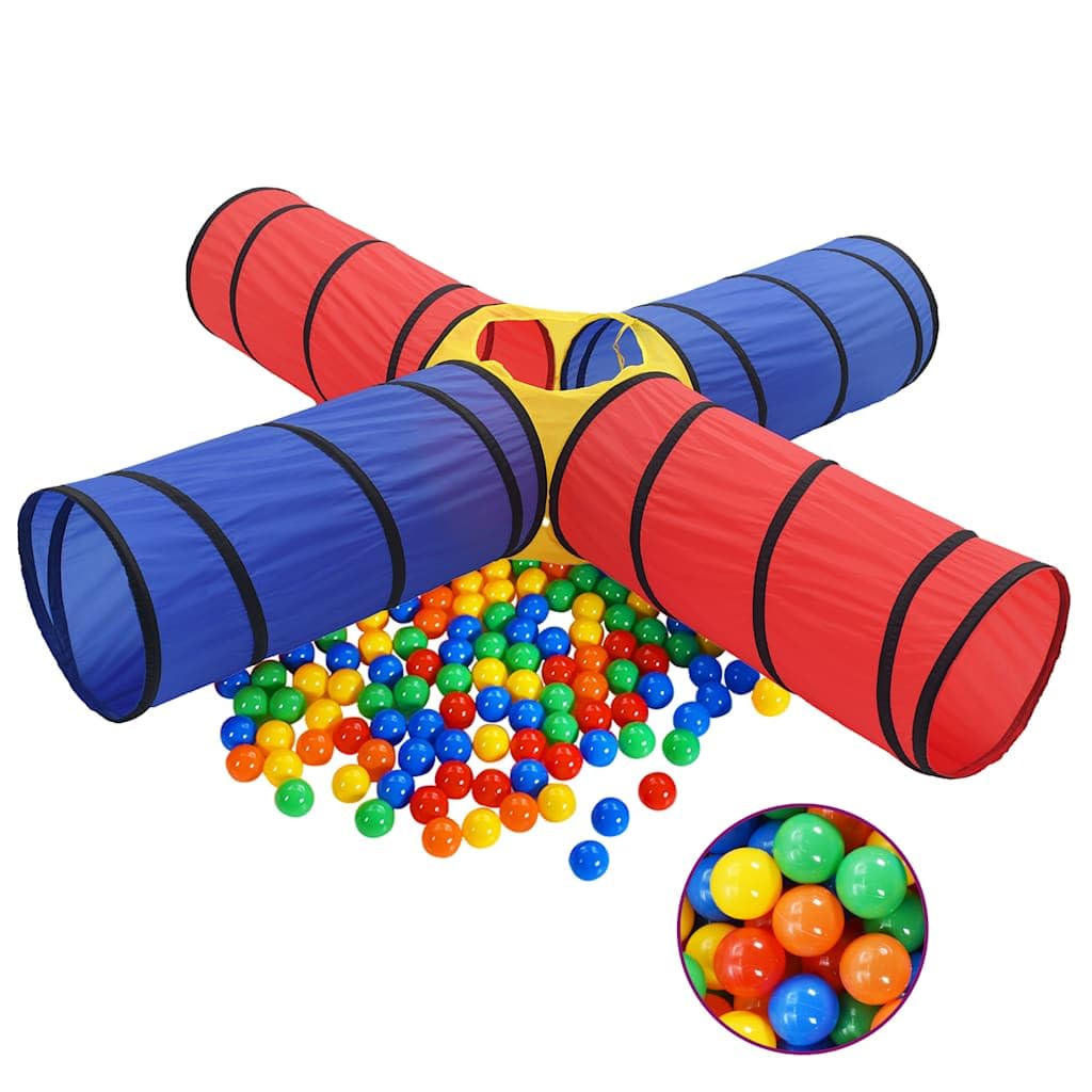 Mangloder Spieltunnel mit 250 bunten Bällen für Kinder ab 4 Jahren, vielseitiges Spielzelt mit 4 Tunneln, geeignet für Indoor und Outdoor, Robustes Polyester, ideal für Bewegung