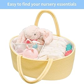 ABenkle Diaper Caddy Organizer, Boho Rustic Cotton Rope Nursery Baby Basket, Changing Table Organizer for Baby Diaper Storage and Baby Shower