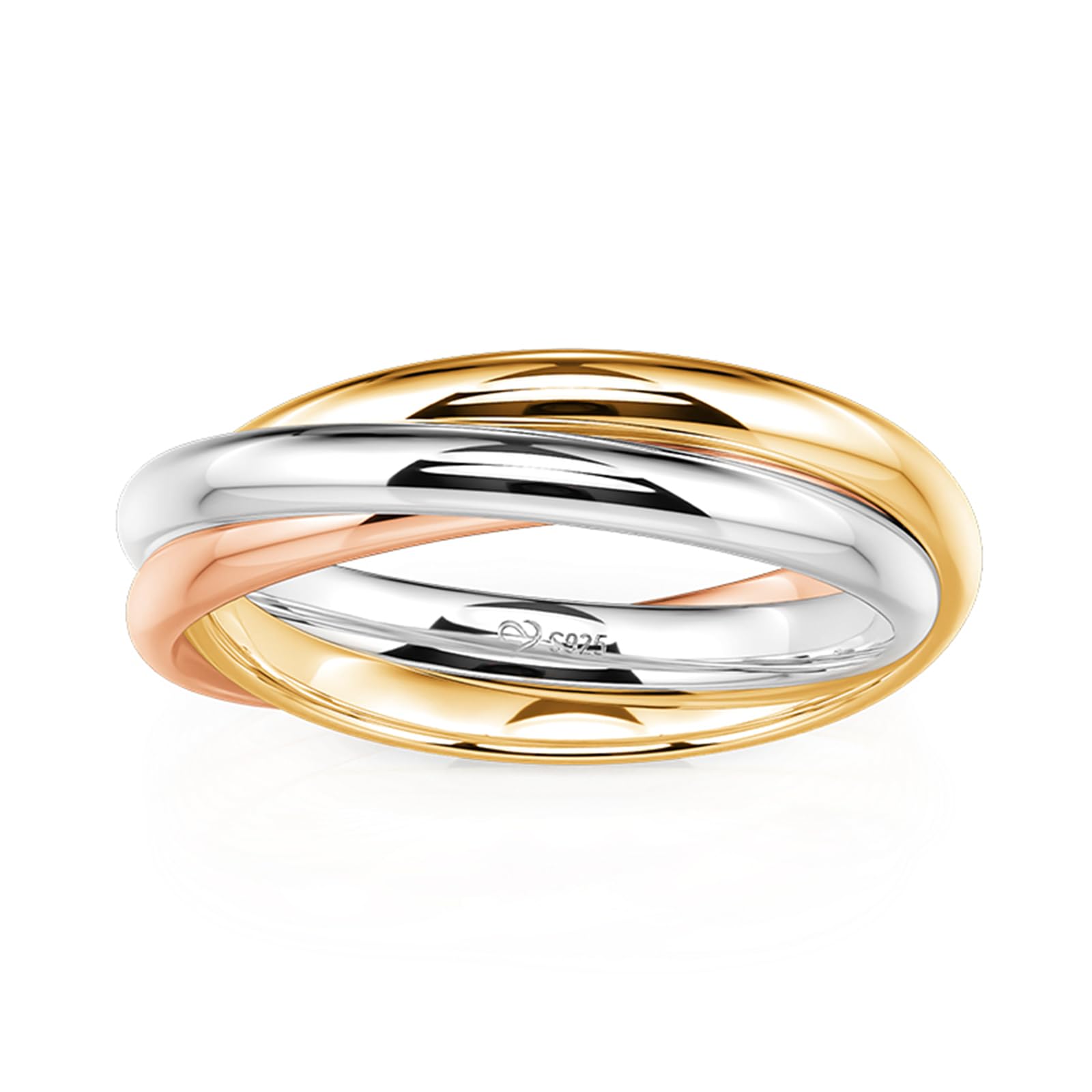 Jeulia Dreifarbiger 925 Silber Ring Für Damen Mädchen Herren Überkreuztes Design Verlobungsring Gelbgold Rosegold Ewigkeitsringe Bandringe für Valentinstag Geburtstag