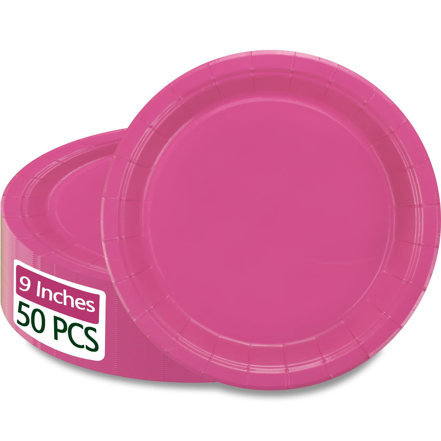 PTECDROTS 50Pcs Hot Pink Paper Plates - 9โ Cerise Round Disposable Dinner Plate for Holidays Picnic Celebrations Pink Birthday Party Supplies